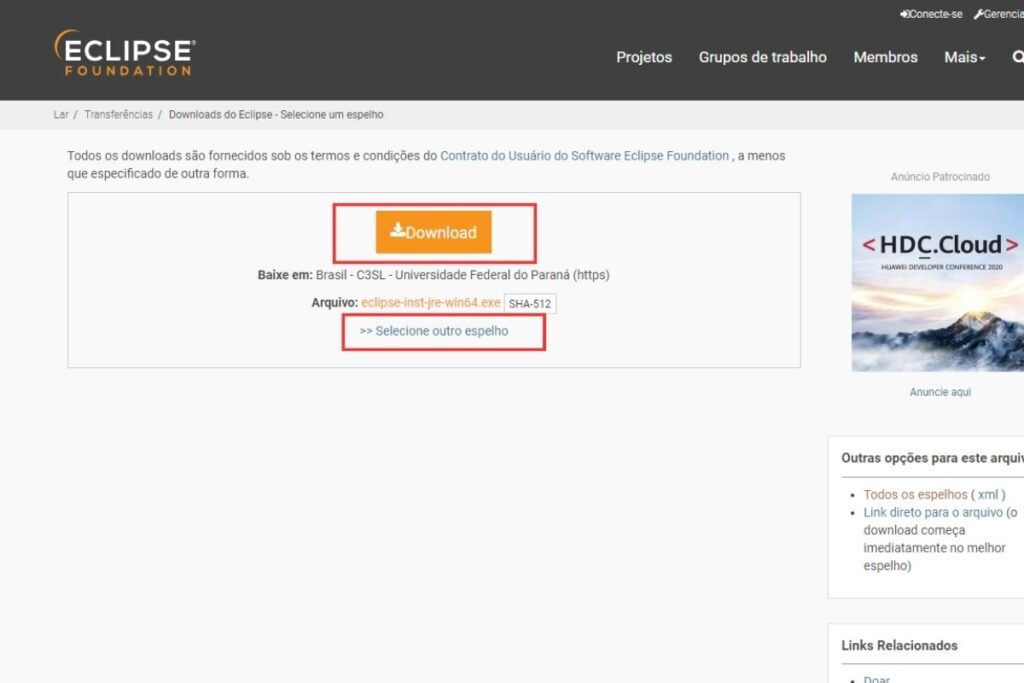 A instalação do espelho no IDE Eclipse é segura.
