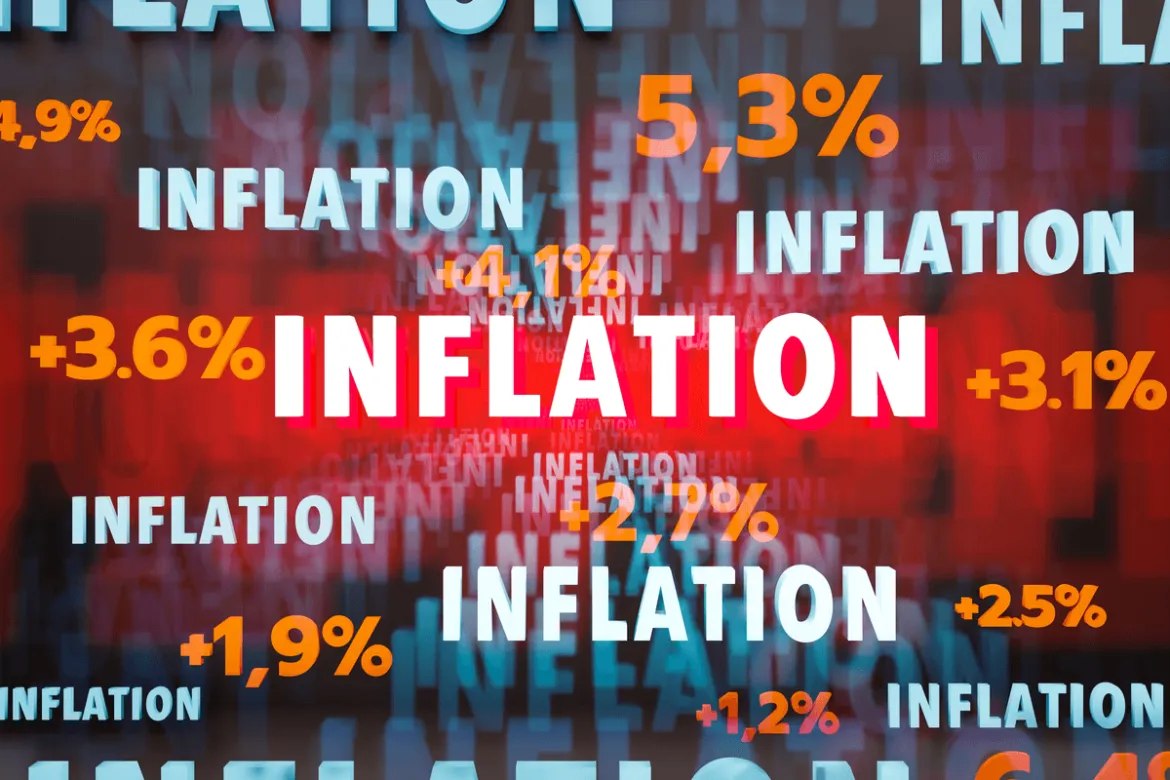 Imagem com várias dados e palavras em neon, como inflação, inflation, 5,3%, +1,9%