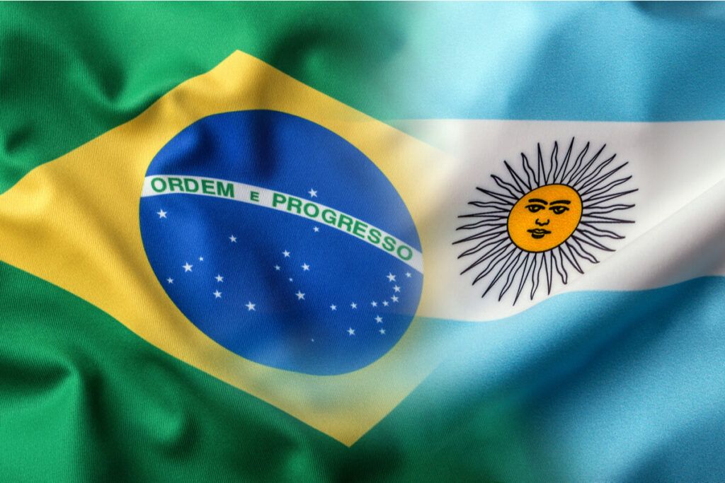 Imagem ilustrativa das bandeiras do Brasil e da Argentina se sobrepondo