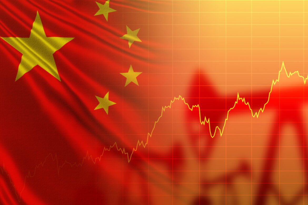 bandeira da china com holograma de gráfico reproduzido por cima