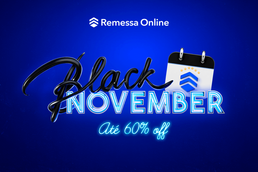 Arte promocional mostrando o logotipo da Black November da Remessa Online