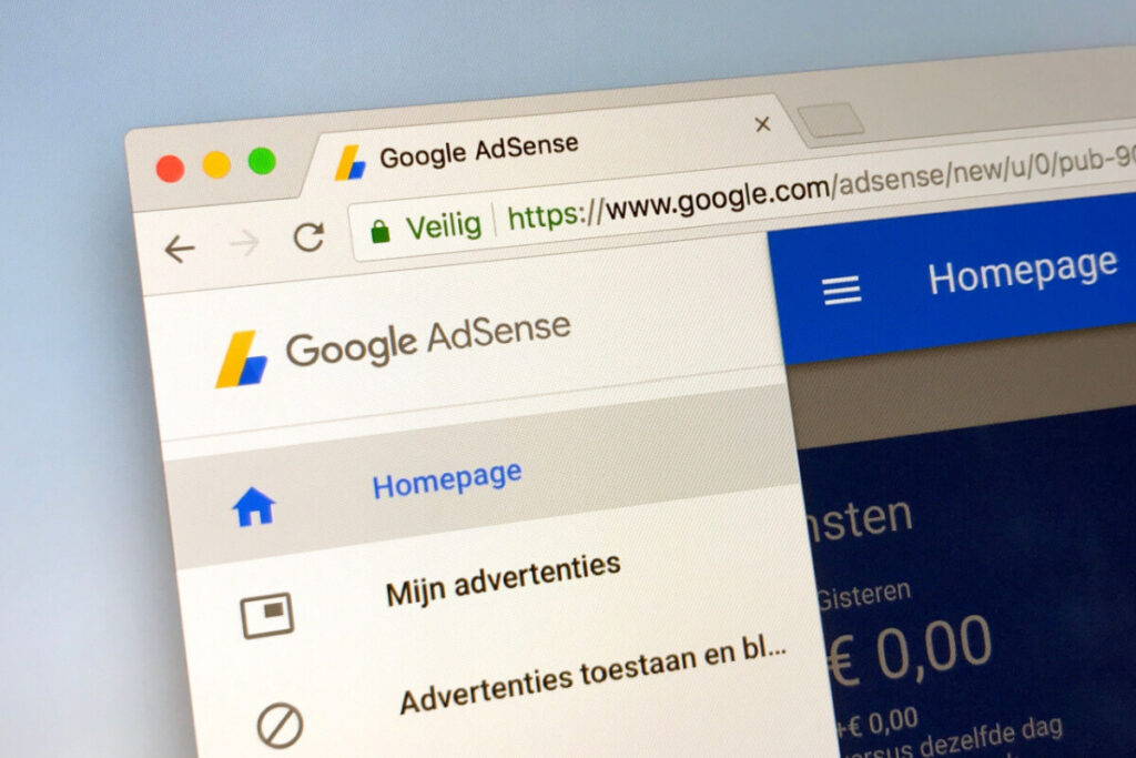 Tela inicial do Google Adsense