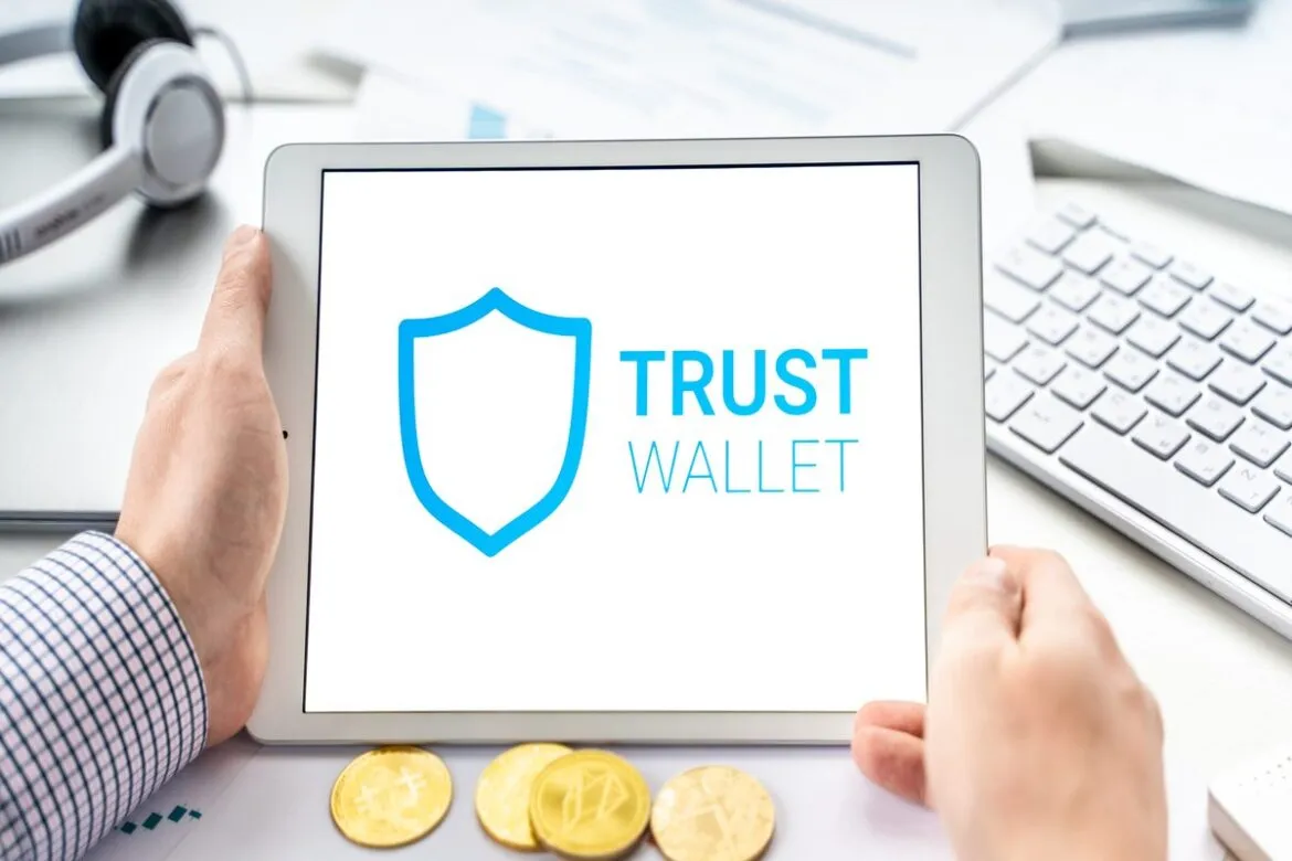 Logotipo da Trust Wallet na tela do tablet