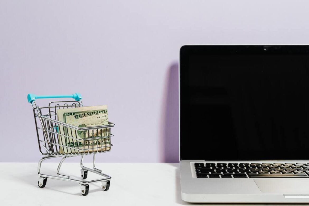 Pessoa fazendo compras online de até 50 dólares no computador