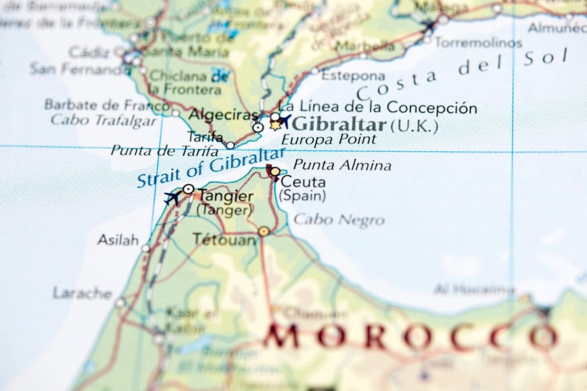 Mapa do Estreito de Gibraltar.