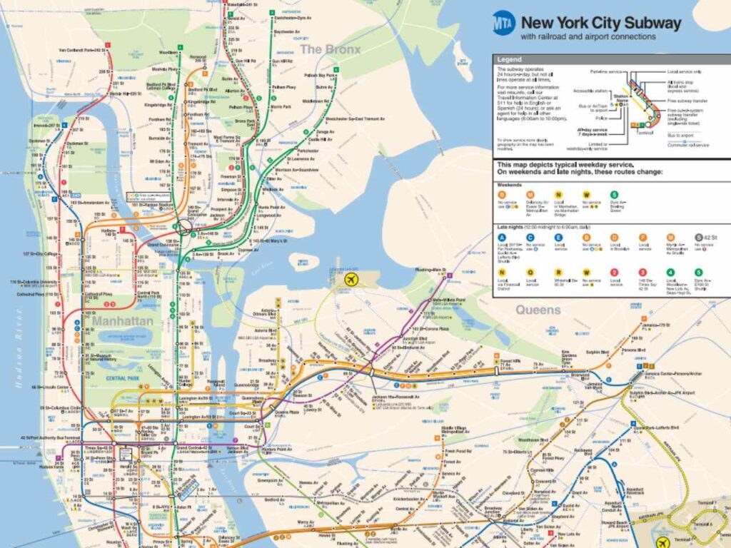 Trecho do mapa do metrô de Nova York