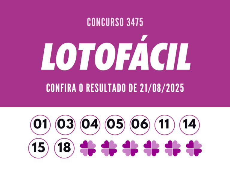 Resultado Lotofácil 3475, do dia 21/08/2025