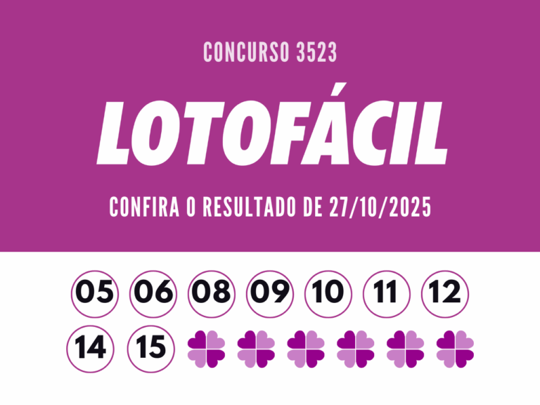 Resultado Lotofácil 3523, sorteados nesta segunda-feira (27/10/2025).