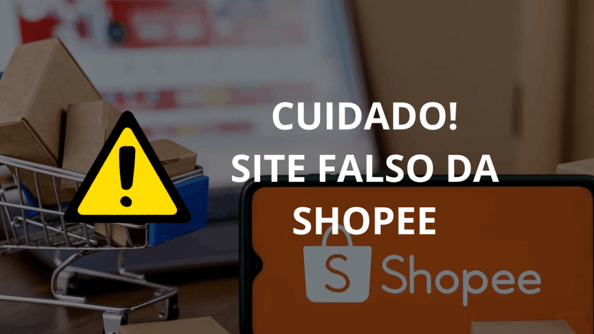 Imagem mostrando alerta sobre site falso da Shopee, destacando riscos de golpes e páginas fraudulentas.
