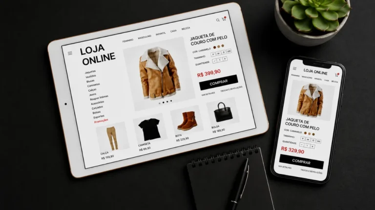Preços personalizados com IA exibem a mesma jaqueta por R$ 399,90 no tablet e R$ 329,90 no celular.